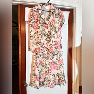 NWT Vintage Alfred Dunner Floral Butterfly 2 Piece Tulip Skirt Set